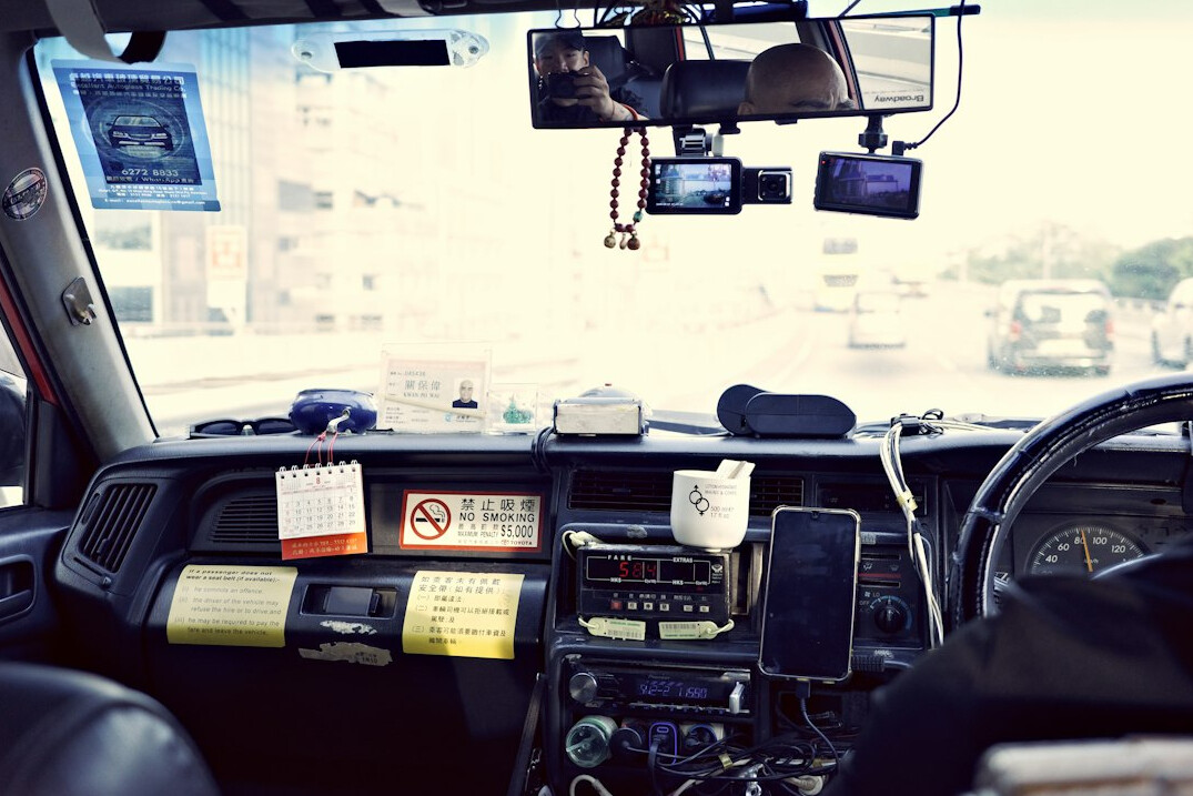 Outside broadcast truck interior with director's desk and screens